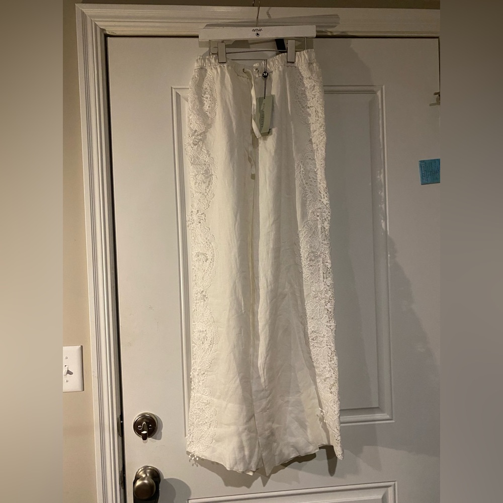 Mint Velvet European Linen Relaxed Glamour Lace Pants Size S NWT